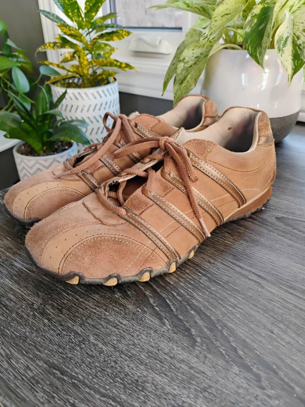 Skechers Bikers Patroller Brown Leather Suede Sneakers - Gold Size 9